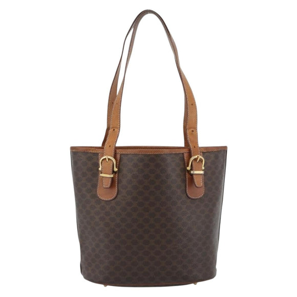 CELINE Macadam Tote Bag PVC Leather Brown Gold Tone Auth BA14737
