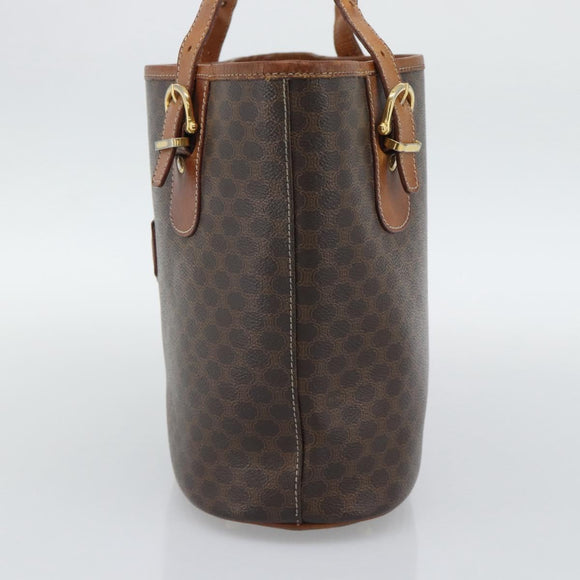 CELINE Macadam Tote Bag PVC Leather Brown Gold Tone Auth BA14737