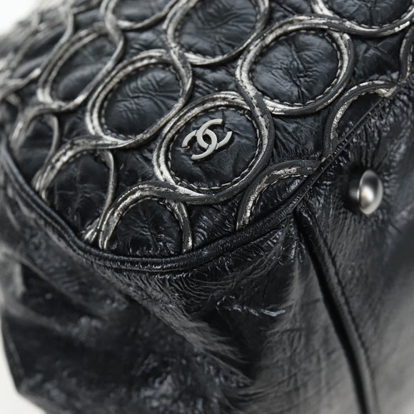 CHANEL Chain Shoulder Bag Patent Black Silver CC Auth BA14739