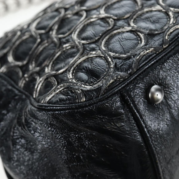 CHANEL Chain Shoulder Bag Patent Black Silver CC Auth BA14739