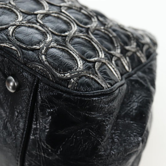 CHANEL Chain Shoulder Bag Patent Black Silver CC Auth BA14739