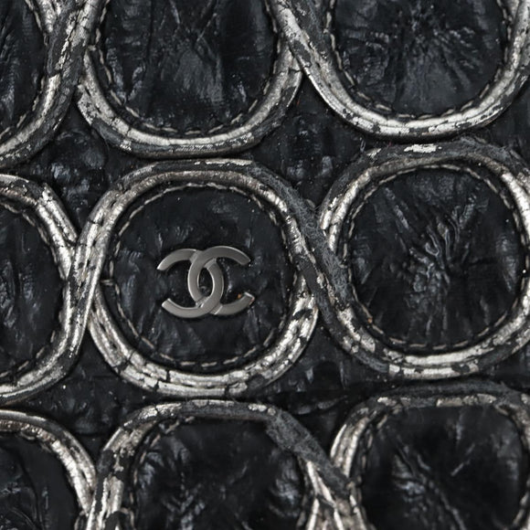 CHANEL Chain Shoulder Bag Patent Black Silver CC Auth BA14739