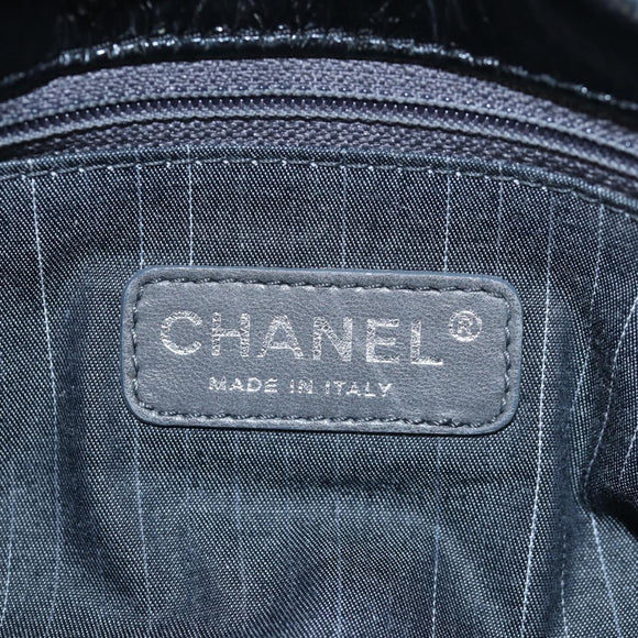 CHANEL Chain Shoulder Bag Patent Black Silver CC Auth BA14739