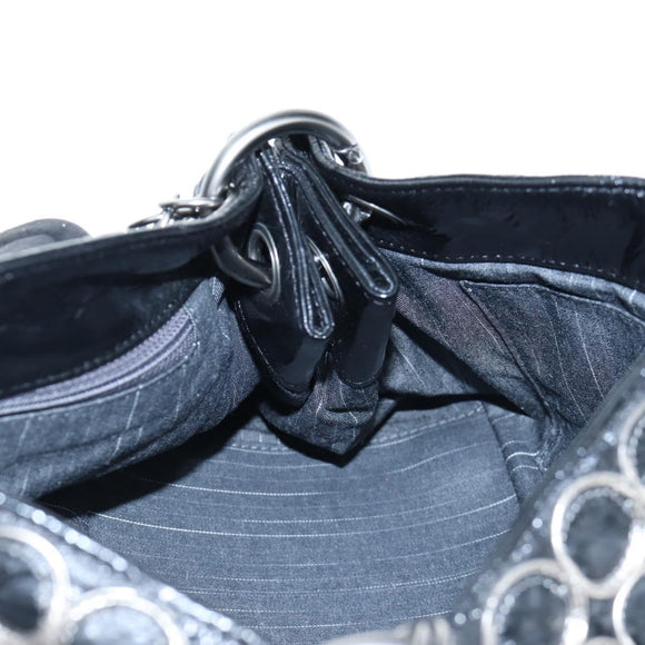 CHANEL Chain Shoulder Bag Patent Black Silver CC Auth BA14739