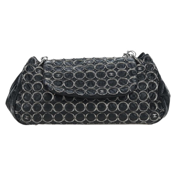 CHANEL Chain Shoulder Bag Patent Black Silver CC Auth BA14739