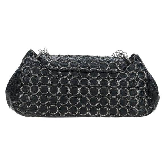 CHANEL Chain Shoulder Bag Patent Black Silver CC Auth BA14739