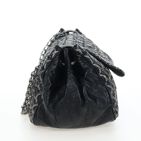 CHANEL Chain Shoulder Bag Patent Black Silver CC Auth BA14739