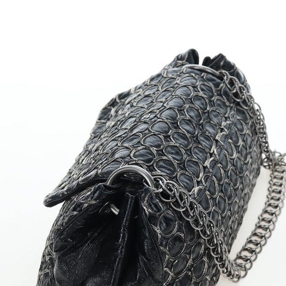 CHANEL Chain Shoulder Bag Patent Black Silver CC Auth BA14739
