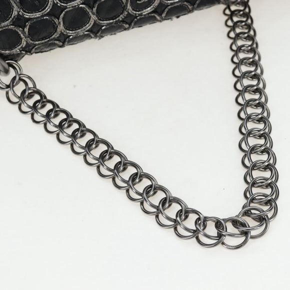 CHANEL Chain Shoulder Bag Patent Black Silver CC Auth BA14739