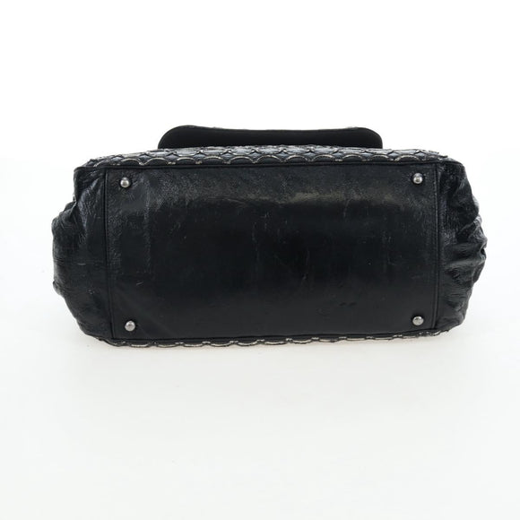 CHANEL Chain Shoulder Bag Patent Black Silver CC Auth BA14739