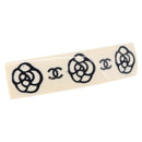CHANEL Camellia Barrette Hair Clip Plastic White Gold Tone CC Auth BA14745V-1