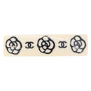 CHANEL Camellia Barrette Hair Clip Plastic White Gold Tone CC Auth BA14745V-2