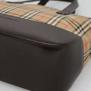 BURBERRY Nova Check Hand Bag Canvas Beige Gold Auth BA1476-9