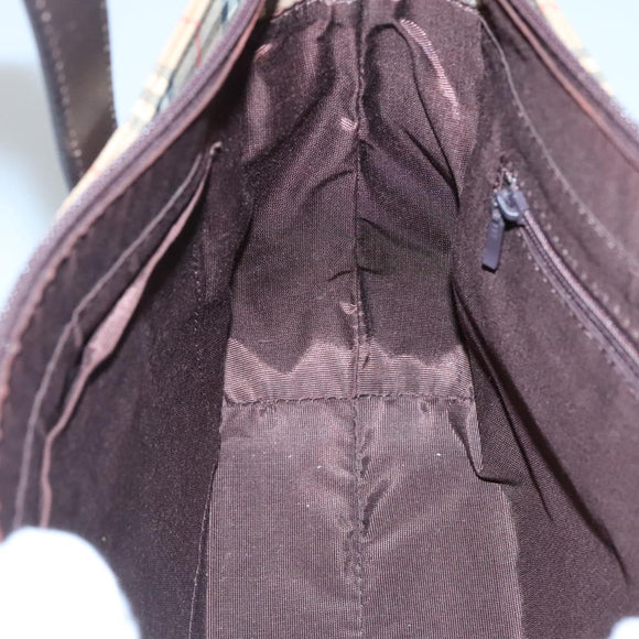 BURBERRY Nova Check Hand Bag Canvas Beige Gold Auth BA1476