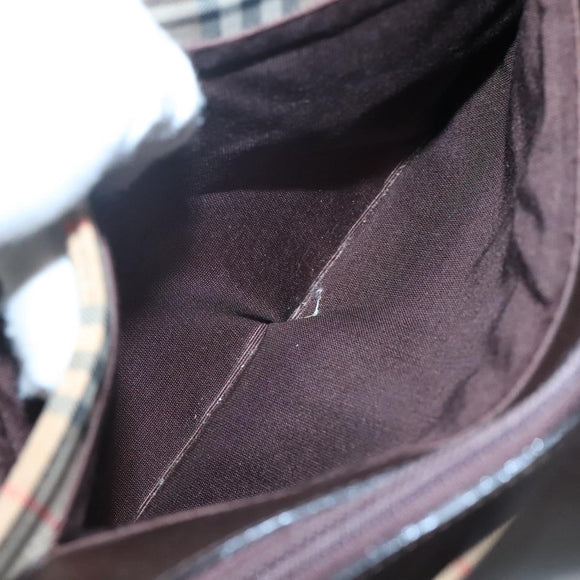 BURBERRY Nova Check Hand Bag Canvas Beige Gold Auth BA1476