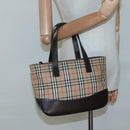 BURBERRY Nova Check Hand Bag Canvas Beige Gold Auth BA1476-23