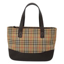 BURBERRY Nova Check Hand Bag Canvas Beige Gold Auth BA1476-13