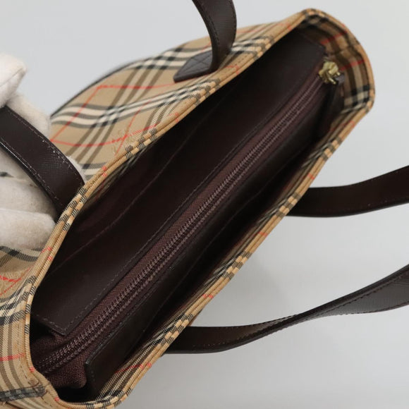 BURBERRY Nova Check Hand Bag Canvas Beige Gold Auth BA1476