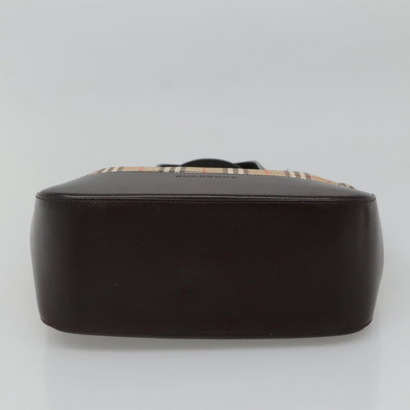 BURBERRY Nova Check Hand Bag Canvas Beige Gold Auth BA1476