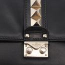 VALENTINO Studs Chain Shoulder Bag Leather Black Gold Tone Auth BA14768A-17