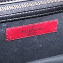 VALENTINO Studs Chain Shoulder Bag Leather Black Gold Tone Auth BA14768A-18