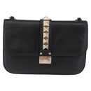 VALENTINO Studs Chain Shoulder Bag Leather Black Gold Tone Auth BA14768A-13