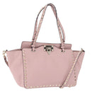 VALENTINO Studs Tote Bag Leather 2way Pink Gold Tone Auth BA14769-1