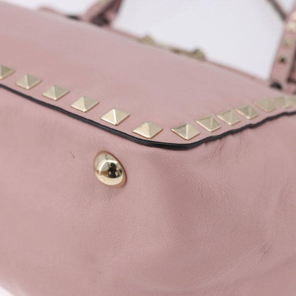 VALENTINO Studs Tote Bag Leather 2way Pink Gold Tone Auth BA14769