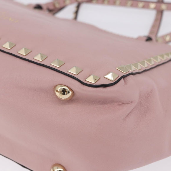 VALENTINO Studs Tote Bag Leather 2way Pink Gold Tone Auth BA14769