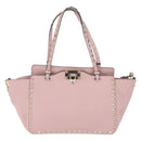 VALENTINO Studs Tote Bag Leather 2way Pink Gold Tone Auth BA14769-2