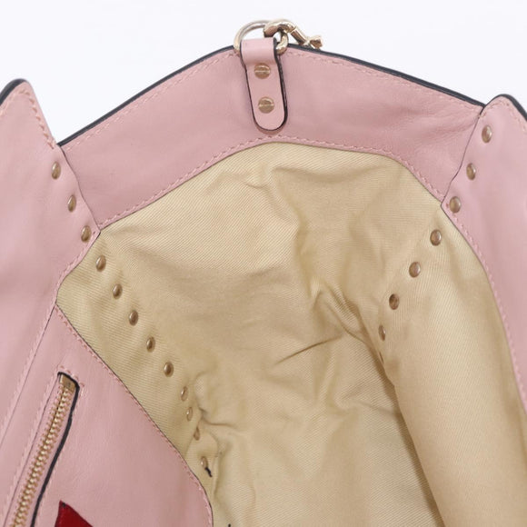 VALENTINO Studs Tote Bag Leather 2way Pink Gold Tone Auth BA14769