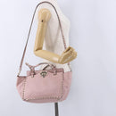 VALENTINO Studs Tote Bag Leather 2way Pink Gold Tone Auth BA14769-26
