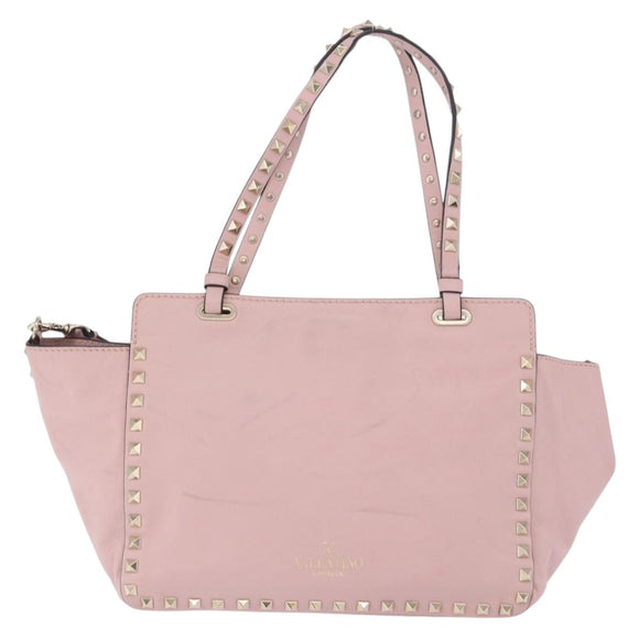 VALENTINO Studs Tote Bag Leather 2way Pink Gold Tone Auth BA14769