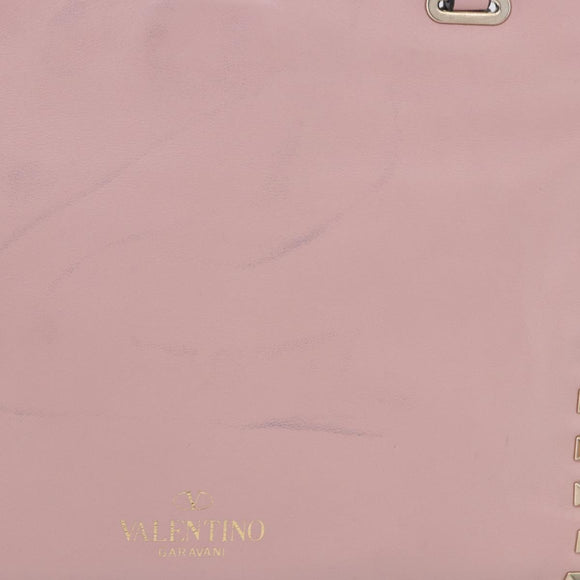 VALENTINO Studs Tote Bag Leather 2way Pink Gold Tone Auth BA14769