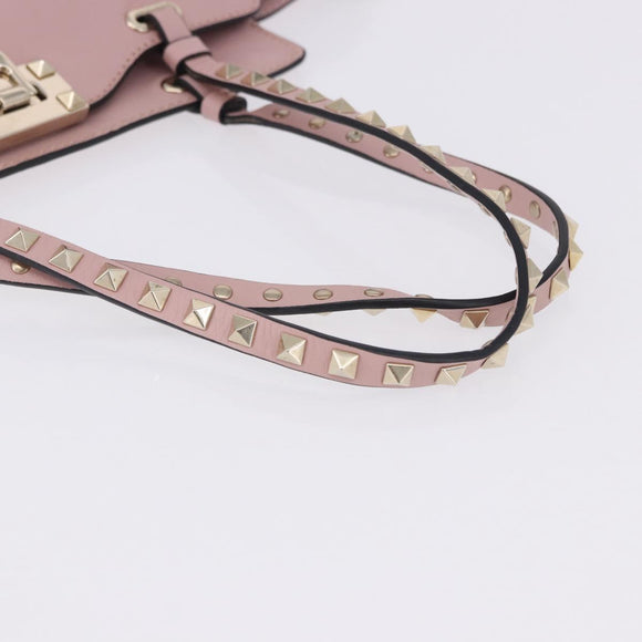 VALENTINO Studs Tote Bag Leather 2way Pink Gold Tone Auth BA14769