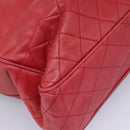 CHANEL Matelasse Chain Tote Bag Lamb Skin Gold Red CC Auth BA1477-14