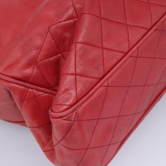CHANEL Matelasse Chain Tote Bag Lamb Skin Gold Red CC Auth BA1477