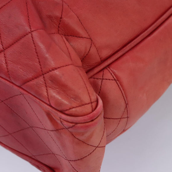 CHANEL Matelasse Chain Tote Bag Lamb Skin Gold Red CC Auth BA1477