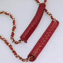CHANEL Matelasse Chain Tote Bag Lamb Skin Gold Red CC Auth BA1477-8