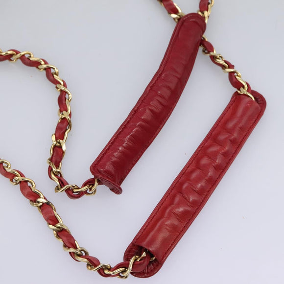 CHANEL Matelasse Chain Tote Bag Lamb Skin Gold Red CC Auth BA1477