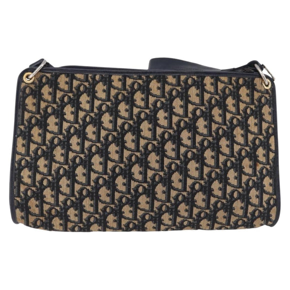 Christian Dior Trotter Canvas Shoulder Bag Navy Gold Tone Auth BA14771