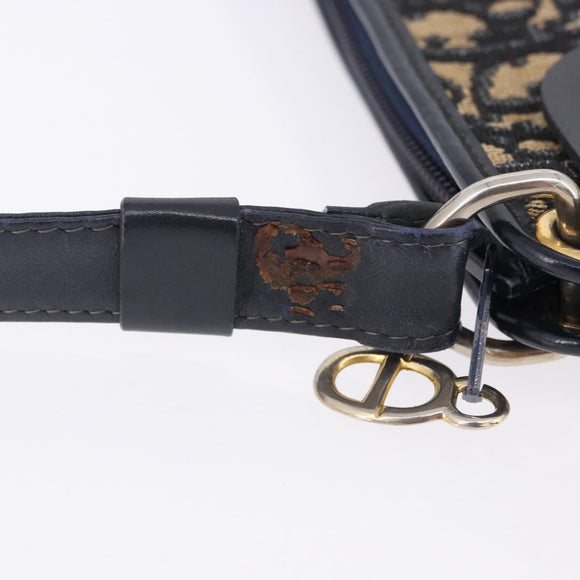 Christian Dior Trotter Canvas Shoulder Bag Navy Gold Tone Auth BA14771