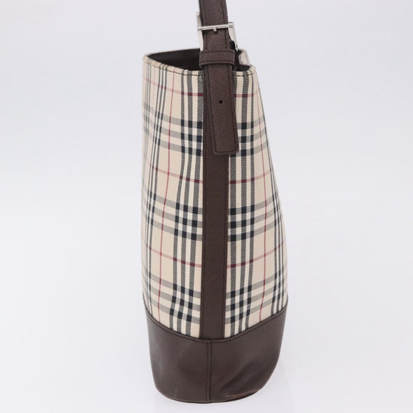 BURBERRY Nova Check Shoulder Bag Canvas Beige Silver Auth BA14773
