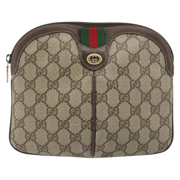 GUCCI GG Supreme Web Sherry Line Shoulder Bag PVC Beige 904 02 047 Auth BA14776