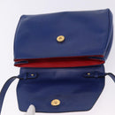 CELINE Circle Shoulder Bag Leather Blue Gold Tone Auth BA14777-16