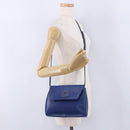 CELINE Circle Shoulder Bag Leather Blue Gold Tone Auth BA14777-23