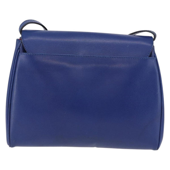 CELINE Circle Shoulder Bag Leather Blue Gold Tone Auth BA14777