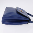 CELINE Circle Shoulder Bag Leather Blue Gold Tone Auth BA14777-4