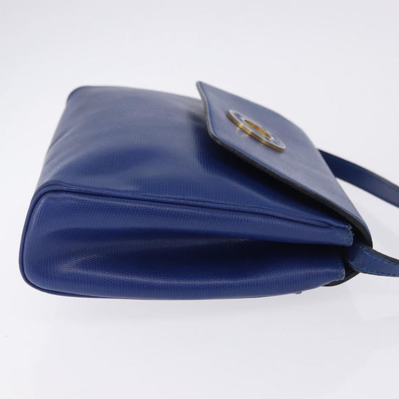 CELINE Circle Shoulder Bag Leather Blue Gold Tone Auth BA14777