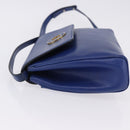 CELINE Circle Shoulder Bag Leather Blue Gold Tone Auth BA14777-5